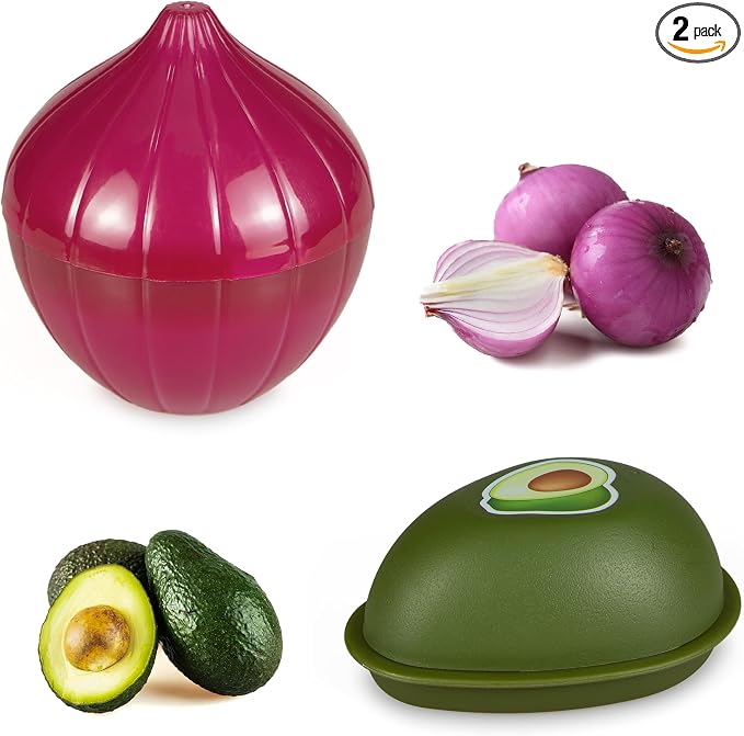 Vegetable and Fruit Storage Containers for Refrigerator, Avocado and Onion Storage, Food Storage Containers with Lids, Pack of 2