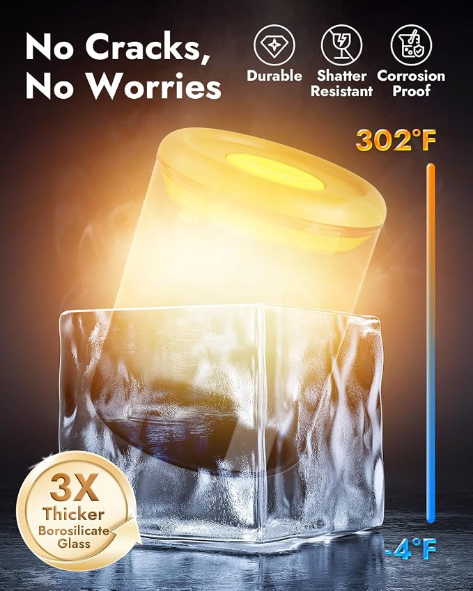 Vacuum Sealed Coffee Canister, 40.6oz Airtight Glass Jar | Borosilicate Glass, UV-Protective Tint, 360° Airtight Seal, One-Press Pop Top, for Coffee Beans & Grounds