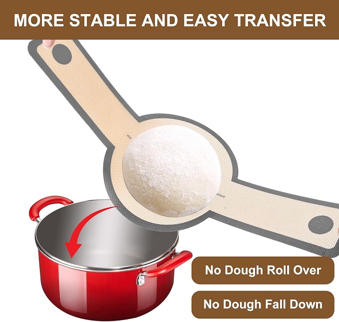 Silicone Bread Sling for Dutch Oven, 2 PCS Round Sourdough Baking Mat, Reusable Dutch Oven Liners with Extra Long Heat-Resistant Handles, Non-Stick Easy Clean Transfer Sling for Sourdough Bread (Gray)