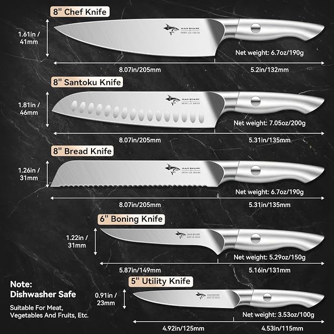 MAD SHARK Kitchen Knife Set,5PCS High Carbon Stainless Steel Chef Knife Set | Ultra Sharp Blades, Ergonomic Non-Slip Grip Kitchen Cutlery Set With Gift Box, Great For Daily Cooking & Holiday Gifting
