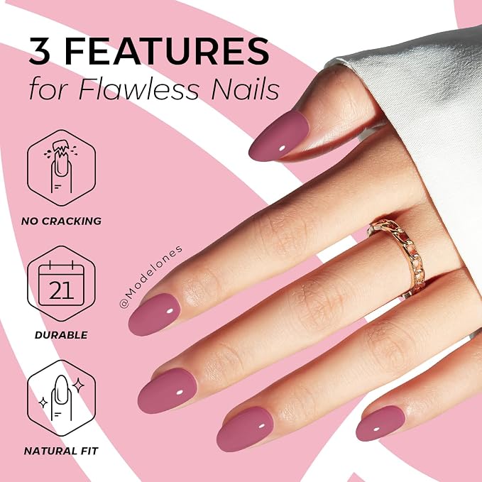 modelones Dusty Rose Short Press on Nails, Oval Fake Nails Kit | Press Ons with Nail Glue, Adhesive Tabs, Nail File, Prep Pad, Manicure Stick, 32Pcs 16 Sizes, Summer Women Girl Gift