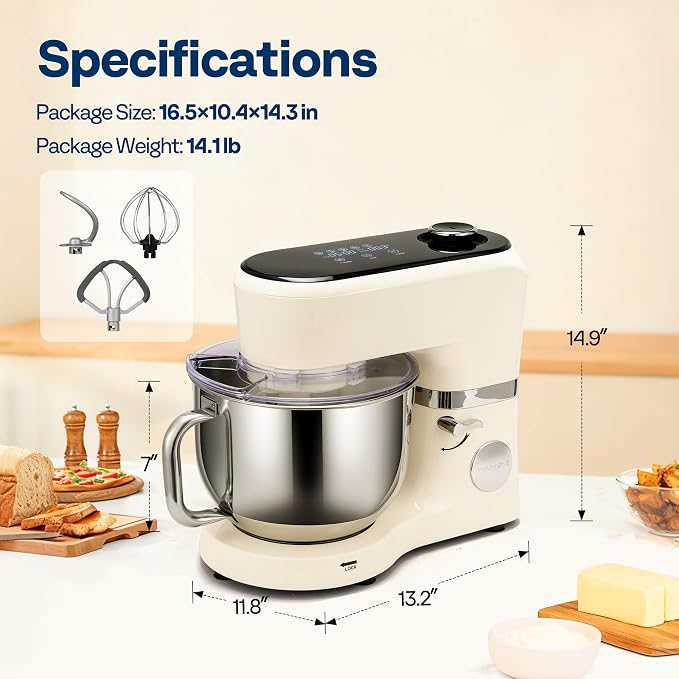VIVOHOME Stand Mixer with Dough Proofing, 6-Quart Tilt-Head Mixer, White | One-Touch Programs, Adjustable Temperature & Time, Flex Edge Beater, Dough Hook, Whisk, Stainless Steel Bowl, Splash Guard