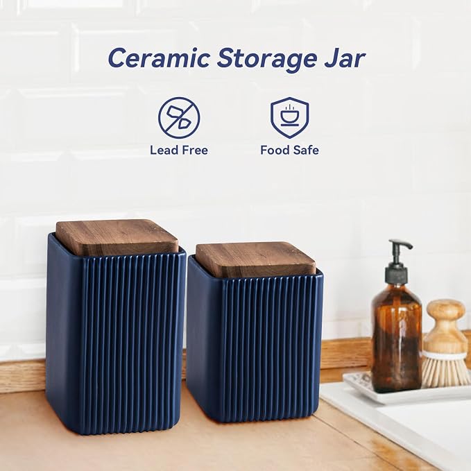Ceramic Storage Jars Modern Airtight Coffee Canisters With Lid (Blue,Large size,17cm*10cm)