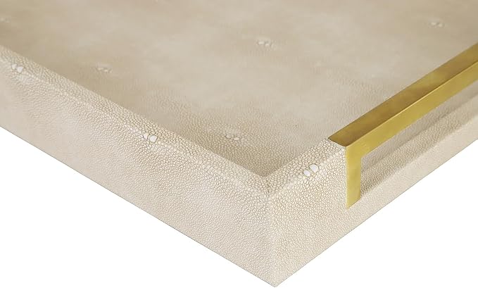 HofferRuffer Faux Leather Serving Tray with Gold Metal Handles, Stylish Decorative Tray Organizer for Coffee Table, Ottoman, Home Decor and Serving (LightGrey Shagreen, 16.2" x 12.2" x 2")