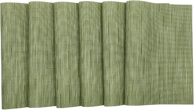 SHACOS Placemats Set of 8 Woven Vinyl Place Mats for Dining Table Wipe Clean Heat Resistant Washable Kitchen Table Mats (8, Olive Green)