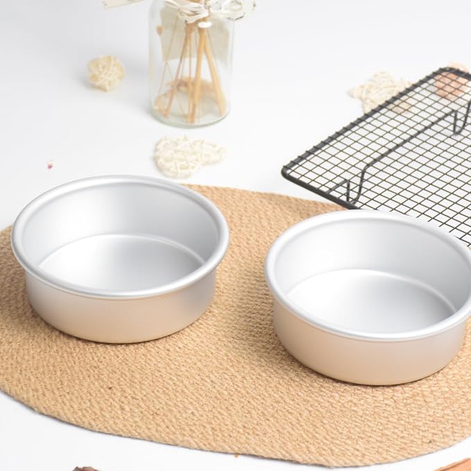 Round Cake Pans, 5×2 Inch, Set of 2 | Aluminum, Baking Cake Pan, For Wedding, Party, Family Occasions, For Chocolate, Bread