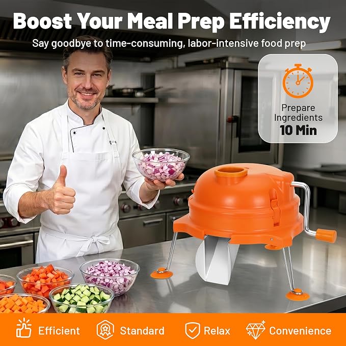CL003 Commercial Vegetable Dicer with 2 Blades, 1/4"x1/4" Food Prep Cutter | Heavy-Duty Manual Tabletop Cuber for Onion, Tomato & Potato, Orange Chopper for Restaurant, Food Truck & Kitchen