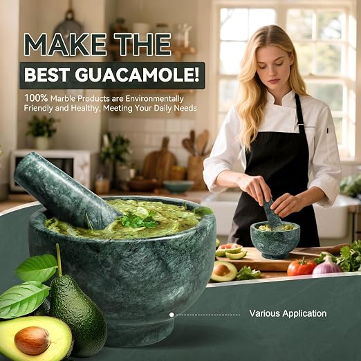 Indian Natural Marble Mortar and Pestle Set, Grinder Bowl for Guacamole, Salsa, Pill Crusher, Spice, Herb, Garlic, Nut, Heavy Duty Grinder for Kitchen