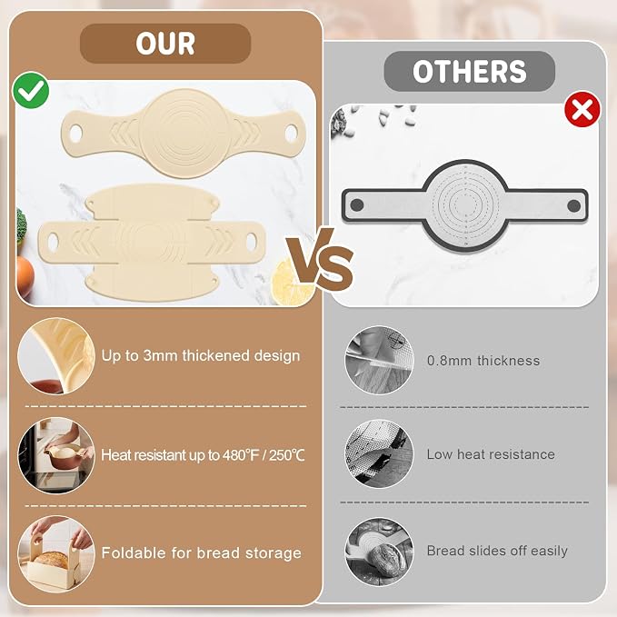 PHILORN Silicone Bread Sling for Dutch Oven, 2-Piece Oval & Round | Sourdough Baking Mat Set, 3mm & 1.8mm Thick Food-Grade Silicone, Non-Stick Reusable with Long Handles for Easy Dough Transfer