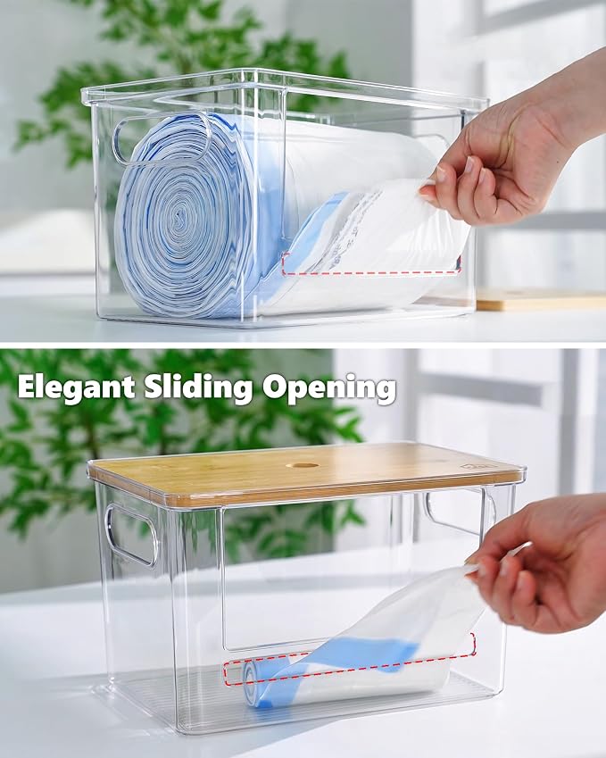 iCASA 5 in 1 Trash Bag Holder Dispenser Dishwasher & Laundry Pods Container | Large Stackable Under Sink Organizer Garbage Bag Dispenser for 13/30/33 Gallon Bags, Kitchen Pantry Clear Storage Bins