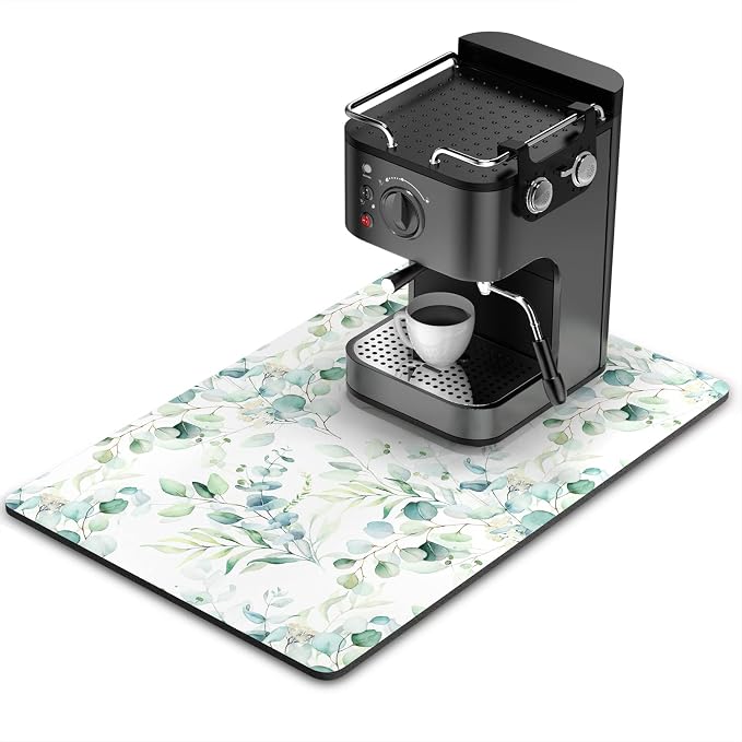 Rnivvi Coffee Mat, 16" x 24" Cute Minimalism Design Coffee Bar Mats for Espresso Machine Station Accessories and Organizer, Hide Stain Rubber Backed Absorbent Dish Drying Pad for Kitchen Counter,White