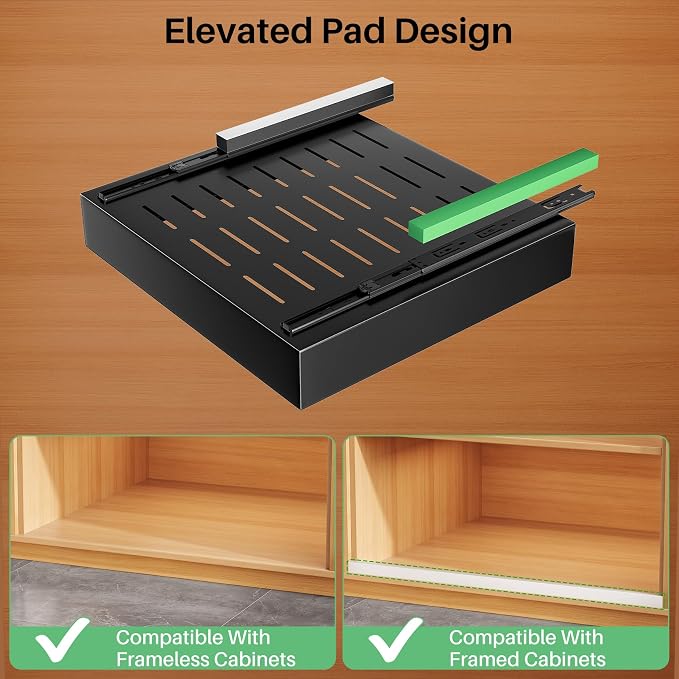 2Pack Pull out Cabinet Organizer, 21"Deep, Heavy Duty Full-extension Slide out Drawers for Kitchen Cabinet, Roll out Shelf Storage with Nano Adhesive for Pots,17"W x 21"D x 3.1"H, Black