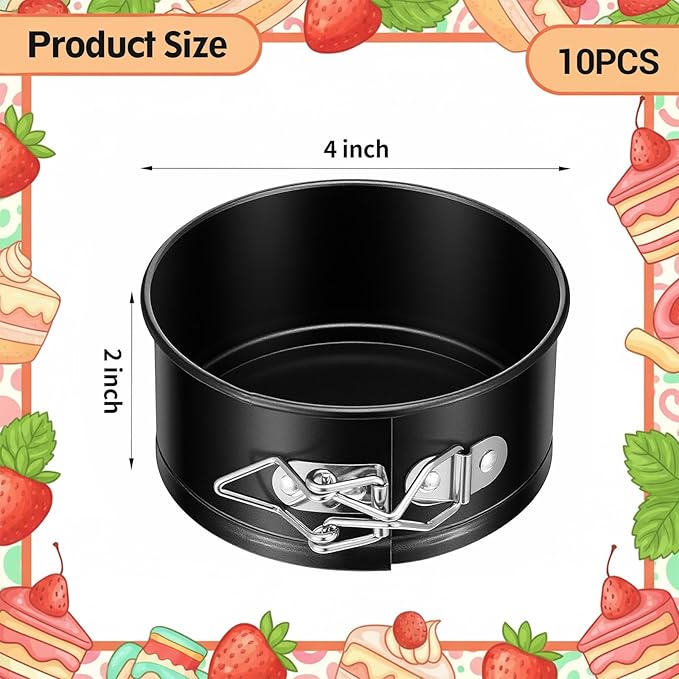 10 Pcs 4 Inch Springform Pan Set, Nonstick Leakproof Mini Cheesecake Pans With Removable Bottom, Round Cake Mold For Baking Mini Cheesecakes, Pizzas, Quiches, Black