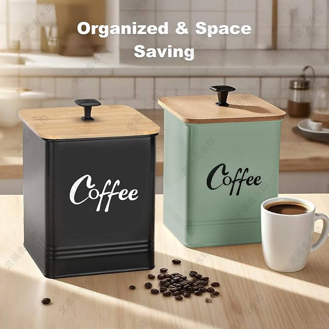 Coffee Canister,Airtight 40 oz Large Iron Black Storage Container for Coffee Grounds, Beans, Pods & More,Accessories & Gifts (Saga Green)