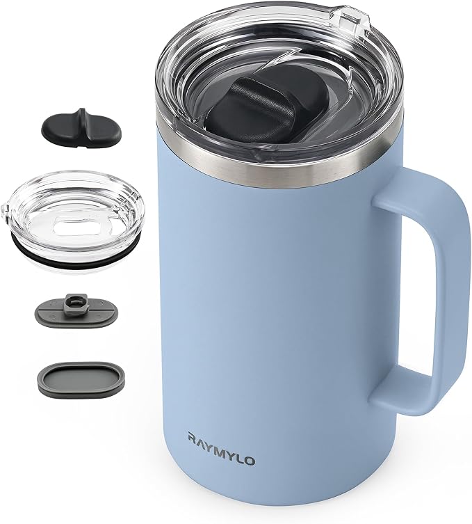 Insulated Travel Large Coffee Mug with Handle, Coffee Tumbler Cup 24oz | Detachable Lid for Thoroughly Clean, Thermal Cup with Double-Wall Stainless Steel Vacuum Insulation, Spill Proof & BPA Free