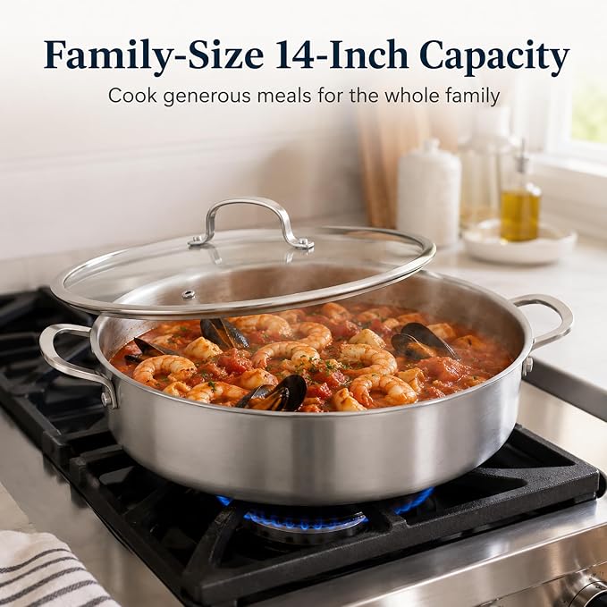 Titanium Hammered Pro Pan, 5QT Saute Pan with Lid, 12 Inch Deep Frying Pan for Cooking, Non-Toxic Skillet, Dishwasher&Oven Safe, Works on All Stoves,5QT