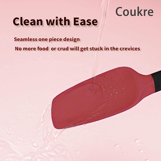 Coukre Silicone Spatula Set of 5,High Temperature Resistant, Food Grade Silicone, Dishwasher Safe, for Baking, Cooking (Red Black)