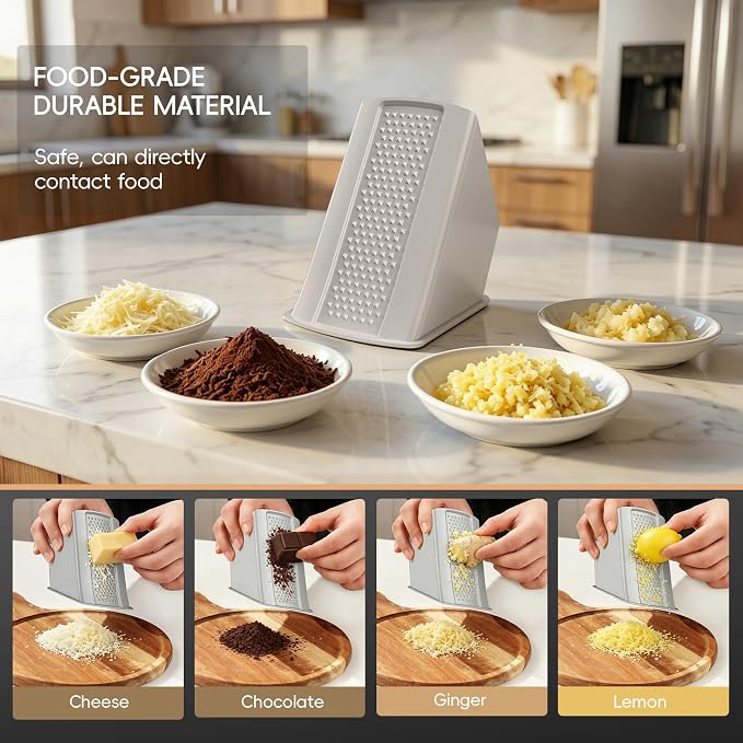 Safe Mandoline Slicer for Kitchen, Vegetable & Food Cutter, Easy to Clean | Safe Mandoline Slicer for Kitchen, Rapid Prep Veggie Slicer Cutter/Onion Slicer, Free Grater/Cleaning Brush (SliverGray)