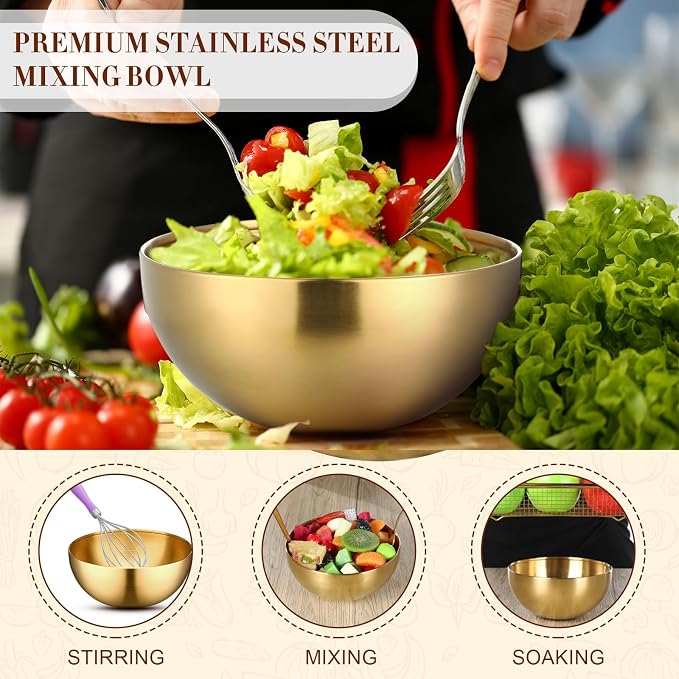 Nuogo 10 Pcs 7.9 Inch Gold Bowls Stainless Steel Esthetician Facial Bowls | Multi-use for Spa Facials Baking Serving, Christmas Wedding Decor, Professional Mixing Prep, Salad Fruit Candy Display Bowls