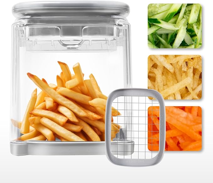 Potato Slicer French Fry Cutter with Container Manual Vegetable Chopper with 1 Blade Potato Cutter for Fries Apple Slicer & Onion Dicer