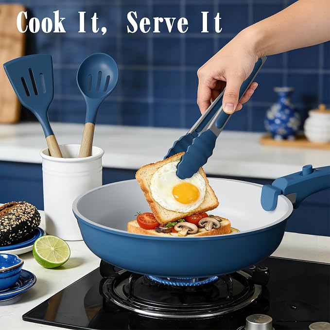 Umite Chef Pots and Pans Set Non Stick, 21 pcs Ceramic Cookware Set with Detachable Handles, Healthy Induction Cookware, RV Kitchen Cooking Set, with Utensils & Frying Pans Set, PFAS PFOA & PTFE Free