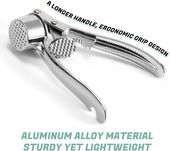 Aluminum Garlic Press with Peeler Dual Use for Garlic Nuts Ginger | Ergonomic easy-squeeze handle, rustproof, dishwasher safe for home camping use