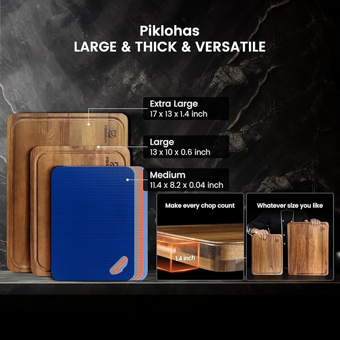 Acacia Wood Cutting Board Set for Kitchen with Wood Storage Stand | Premium Wooden Chopping Board, Reversible Cutting Board, Juice Groove, Non Slip Feet, Charcuterie Board for Meat & Cheese