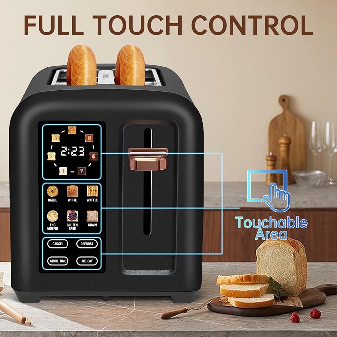SEEDEEM Touchscreen Toaster 2 Slice, 7 Shade, Stainless, 1350W Dark Chocolate