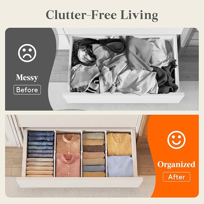 Lifewit 6" Tall Drawer Dividers, Adjustable Deep Drawer Organizer Clothes | 12 Pack 11.5"-18.5" Expandable White Plastic Separators for Dresser, Kitchen, Cabinet, Closet, Office Organization & Storage