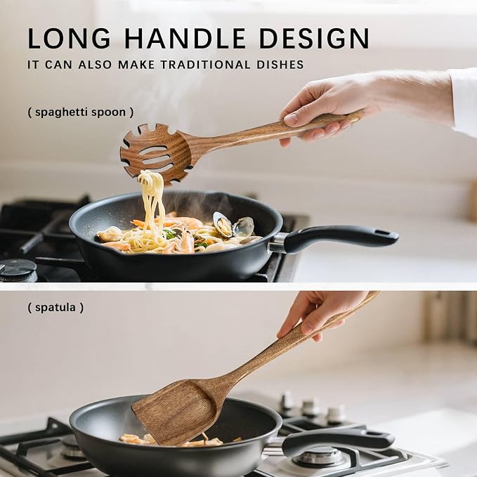 Wooden Spoons for Cooking, 9-Piece Acacia Wood Cooking Utensil Set | Spoons and spatulas stir, mix, flip and serve; balanced handles offer control while staying gentle on nonstick cookware.