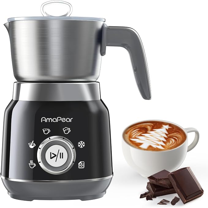 Electric Milk Frother and Steamer, 6 in 1 Hot & Cold Foam Maker for Coffee | 16.9oz/500ml Milk Warmer for Latte, Macchiato, Cappuccino, Hot Chocolate Maker, Dishwasher Safe (Black)