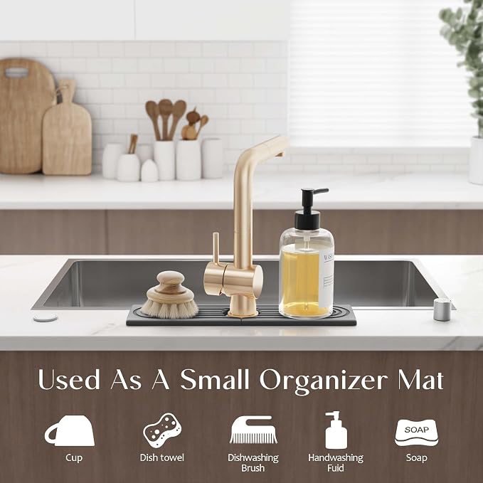 Kitchen Sink Faucet Mat - 15.7in Diatomite Sink Protectors for Kitchen Sink, Stone Sink Splash Guard for Kitchen Counter Sink Accessories (Dark Grey, 15.7'' x 3.9'')