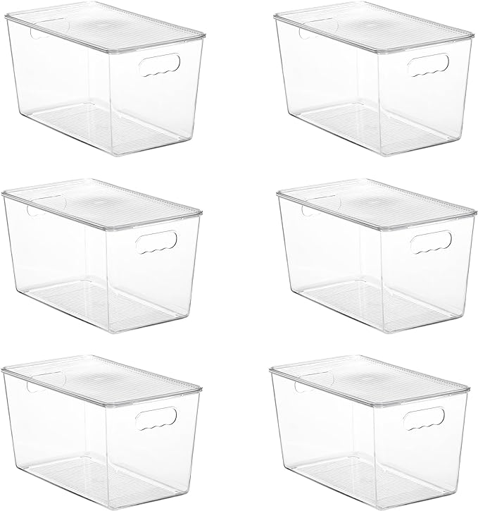 Vtopmart 6 Pack Clear Stackable Storage Bins with Lids, XLarge | BPA-free Plastic, Organize Vertically, For Pantry Kitchen Fridge Cabinet Closet Bathroom, Built to Last, Easy to Move