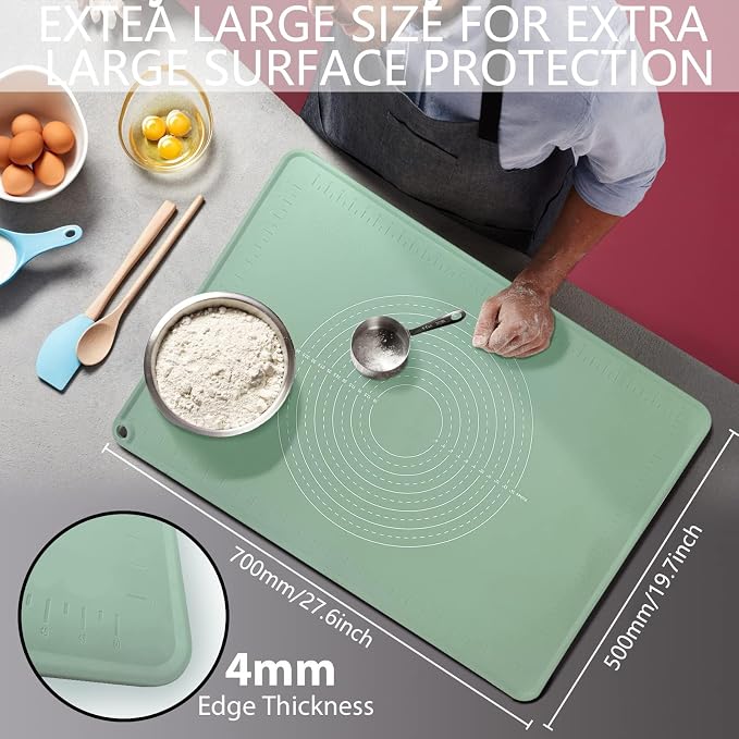 Silicone Pastry Mat 28" x 20" Non Stick Silicone Baking Mat Extra Thick Pastry Mat with Measurements Food Grade Pastry Mats for Rolling Dough,Bread,Pie,Cookies,Pizza and fondant,Food Grade Baking Mat