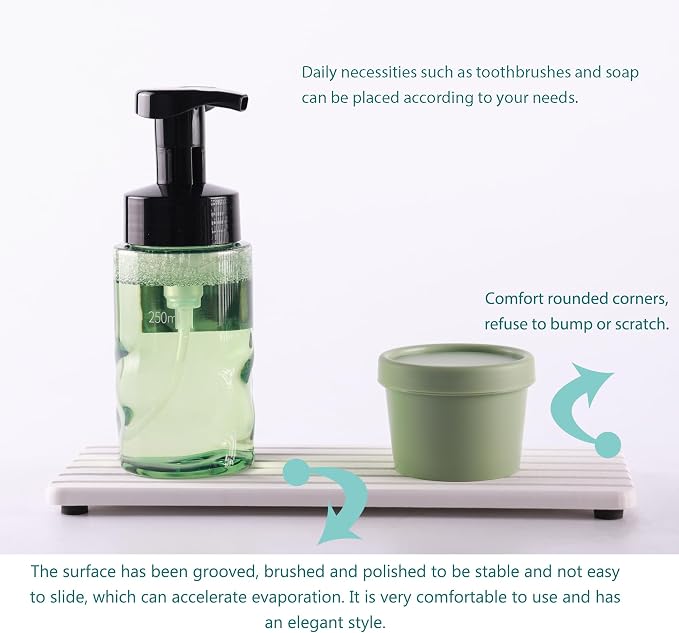 NiuYichee 2 PCS Water Absorbent diatomite Coasters, 10.2" x 4" Water Absorbing Stone Tray for Sink, Stone Drying mat for Kitchen Counter, Stone soap Tray Used for Hand Soaps & toiletries & Plants