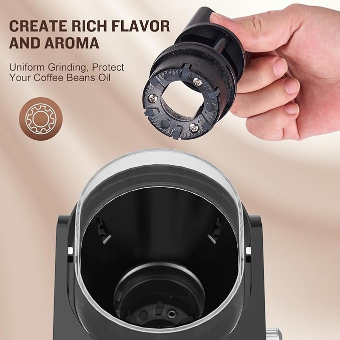 AYCHIRO Flat Burr Coffee Grinder Electric, Coffee Grinder with 14 Grinding Levels,Burr Mill Grinder with 2-12 Cups for Espresso, Drip Coffee and French Press,Stainless Steel