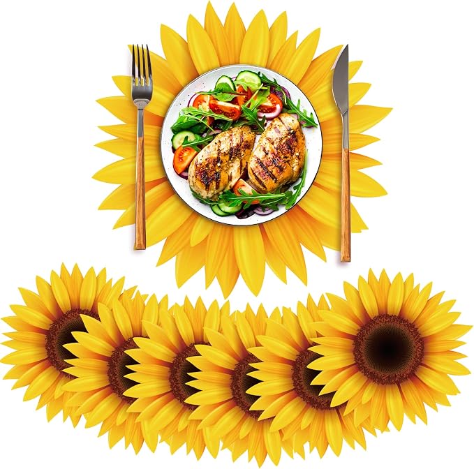 Sinmoe 100 Pcs Disposable Paper Placemats Bulk,Yellow,Sunflower | Paper Charger Place Mat Party Charger Plates Table Place Mats for Dinner Wedding Birthday Baby Shower Spring Dining Tableware