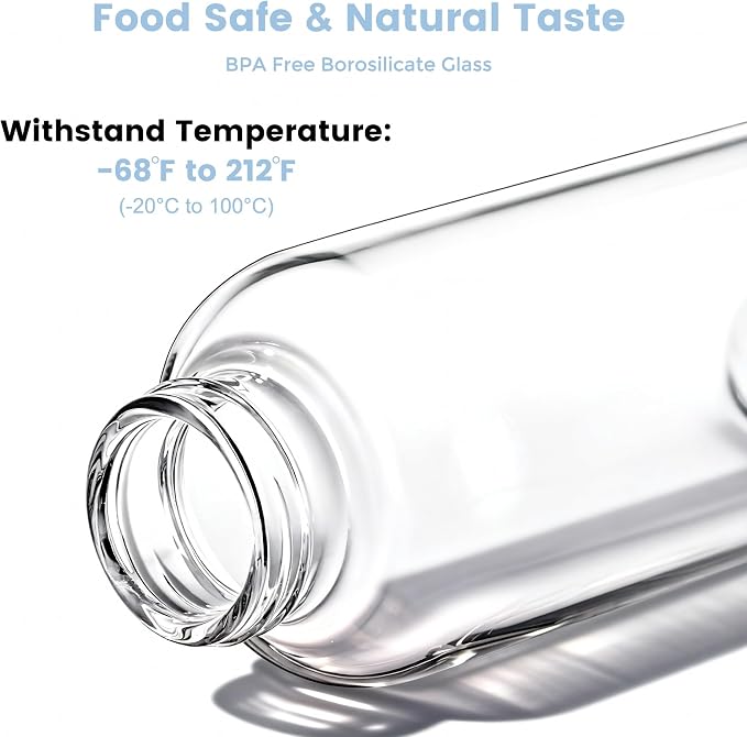 Mrsdry 18 oz Glass Water Bottles with Lids & Silicone Sleeves, 4-Pack | BPA Free, Leak-Proof Reusable Glass Drinking Bottles with Stainless Steel Airtight Cap for Juicing, Dishwasher Safe, Non-Slip