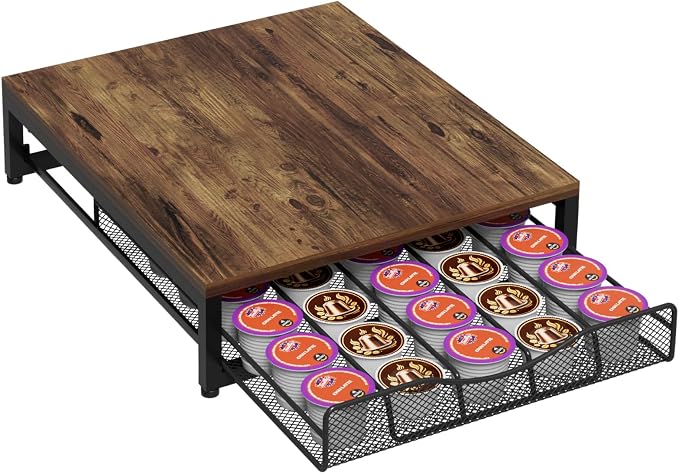 VyGrow Coffee Pod Holder For Counter, Wooden K Cup Holder with Single Layer Sliding Drawer, Large Capacity Coffee Pod Storage for Coffee Station, Home, Office, Kitchen