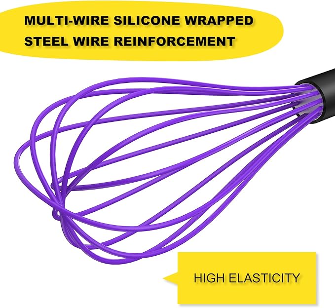 NileHome Silicone Whisk Set, 3 Pack Kitchen Whisk 10" Kitchen Wisk Wire Whisks for Cooking, Whisking, Blending, Beating, Stirring-Multicolor