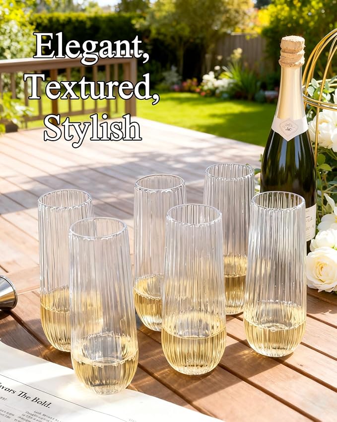 Ciaell 48 Pack Plastic Champagne Flutes for Weddings Birthdays | 9 oz Clear Ribbed Mimosa Glasses, Heavy Duty Plastic, Champagne Wine Mimosas Cocktails for Parties Catering Bars