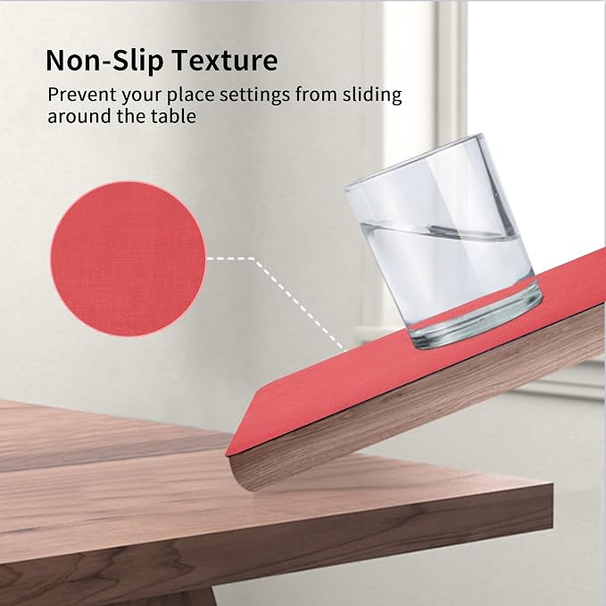 Maxpearl Faux Leather Placemats Set of 8, Easy to Clean, Light Red | Waterproof - Heat Resistant - Non Slip - Wipe Clean Dining Table Place Mats, Suitable for Indoor & Outdoor Use, 17''×12''