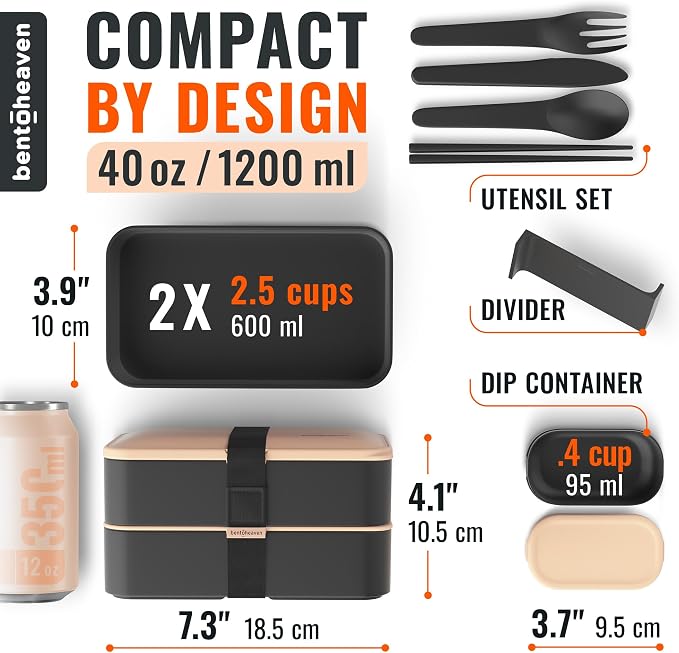 Bentoheaven Bento Box Adult, Stackable Lunch Box, 40 oz, Bingo Flamingo | BPA-free, leakproof and microwave-safe with 2 compartments, utensils, chopsticks, divider and sauce cup for men and women.