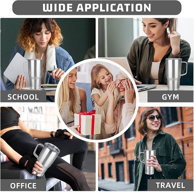 20 oz Tumbler with Handle Stainless Steel Insulated Coffee Tumbler with Lid and Straw Double Wall Vacuum Insulated Coffee Mug Leak Proof Travel Mug Tumbler for Hot and Cold Drink (Silver,6pack)