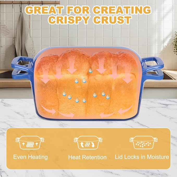 Enameled Dutch Oven for Sourdough Bread Baking, 3.6QT Oval Cast Iron Bread Pan with Lid