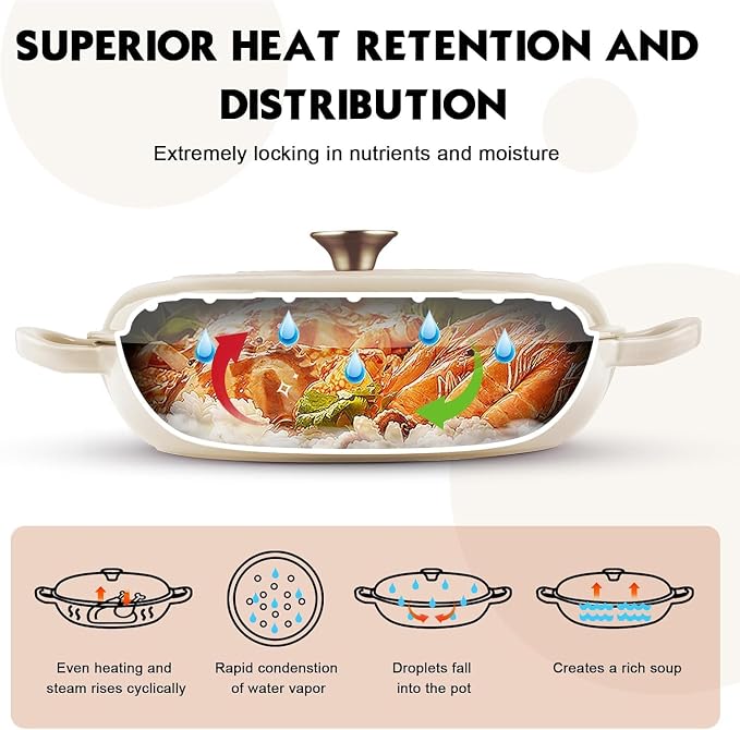 Overmont Enameled Cast Iron Dutch Oven - 3.8 QT Shallow Braiser with Recipe | Enameled Casserole with Lid Potholders, Oven Safe up to 500°F, Cast Iron Cookware for Grilling Searing Roasting Braising Bake