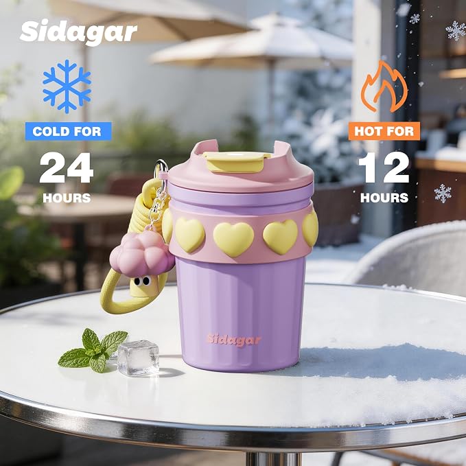 SDGA+ 12 oz Travel Coffee Mug Spill Proof Leak Proof, Stainless Steel Thermal Coffee Cup with Lid, Resuable Cup for Hot and Cold, Portable Tumbler for Women, Lavender Honey
