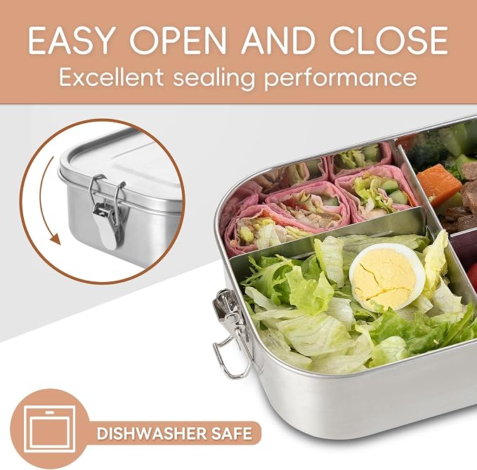 GOLDEN KEY 40oz Stainless Steel Bento Box for Kids & Adults,1200ml Leak-Proof Metal Lunch Container with Lockable Clips, BPA-Free Food Storage for School, Travel & Work, Dishwasher Safe