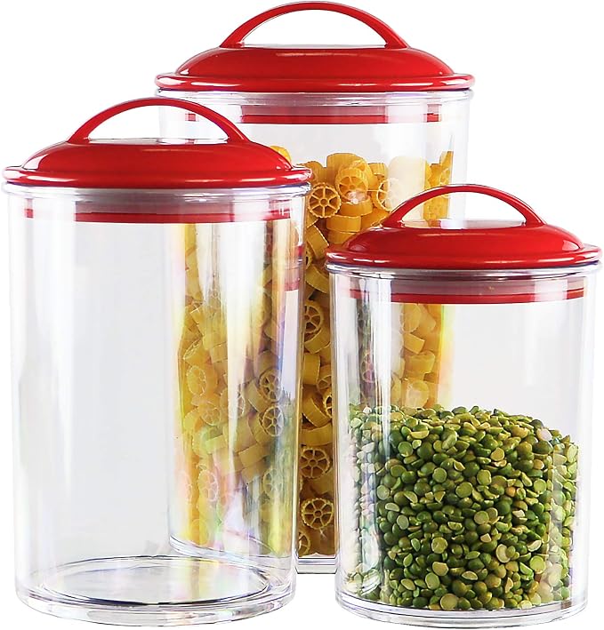 Food Storage Containers, BPA Free Airtight Canisters for Cereal, Pasta, Sugar, Coffee, Flour, Cookies, Loose Tea, for Kitchen Organization, Set of 3 by Reston Lloyd, Red