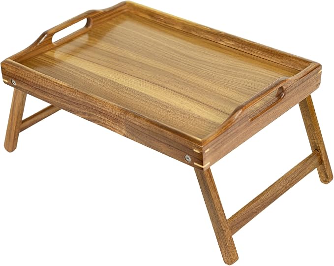 Utoplike Acacia Bed Tray for Eating, Breakfast Trays with Foldable Legs | Wood Serving Table for Sofa, Bed, with Folding Legs, Medium Size